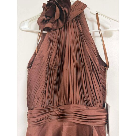 Mac Duggal Halter Neck Flower Detail Ruffled Midi Dress Size S $398 - Picture 5 of 7